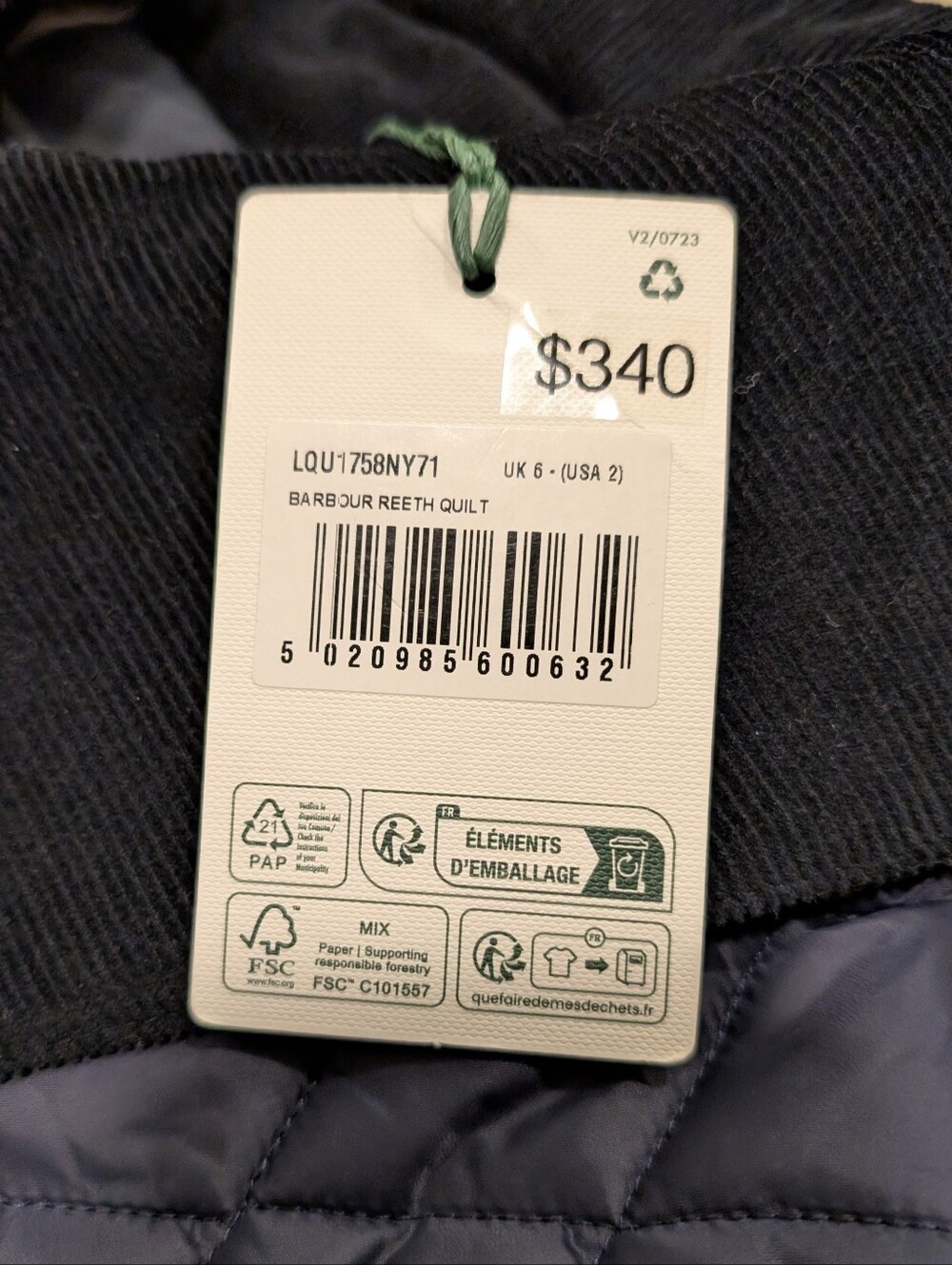 NWT Barbour Reeth Quilted Jacket Women's Size US 2 / UK 6 - Picture 3 of 6